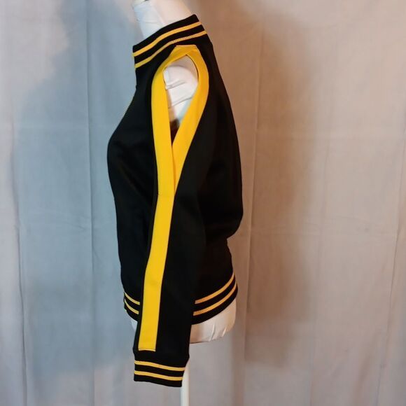 Half Heart Cold Shoulder Full Zip Bomber Jacket - Picture 3 of 7